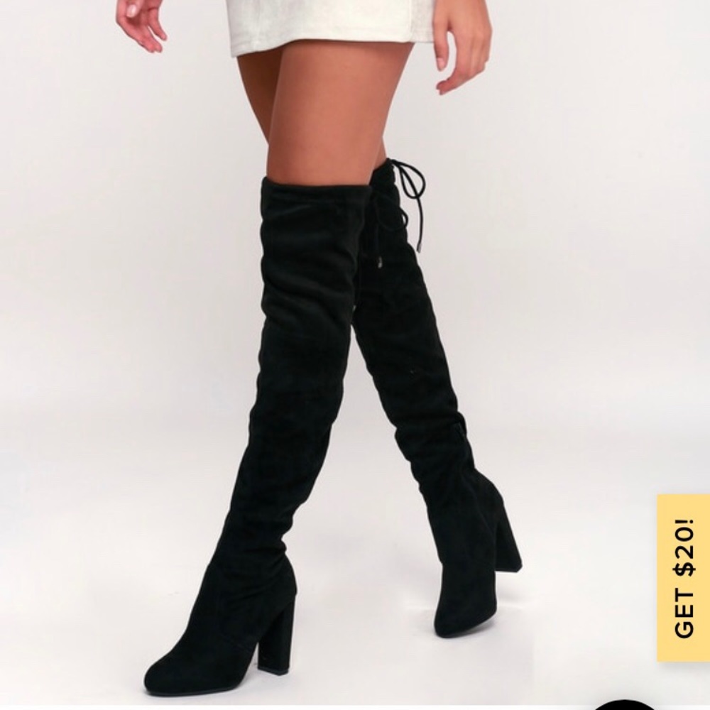 Thigh high black suede boots